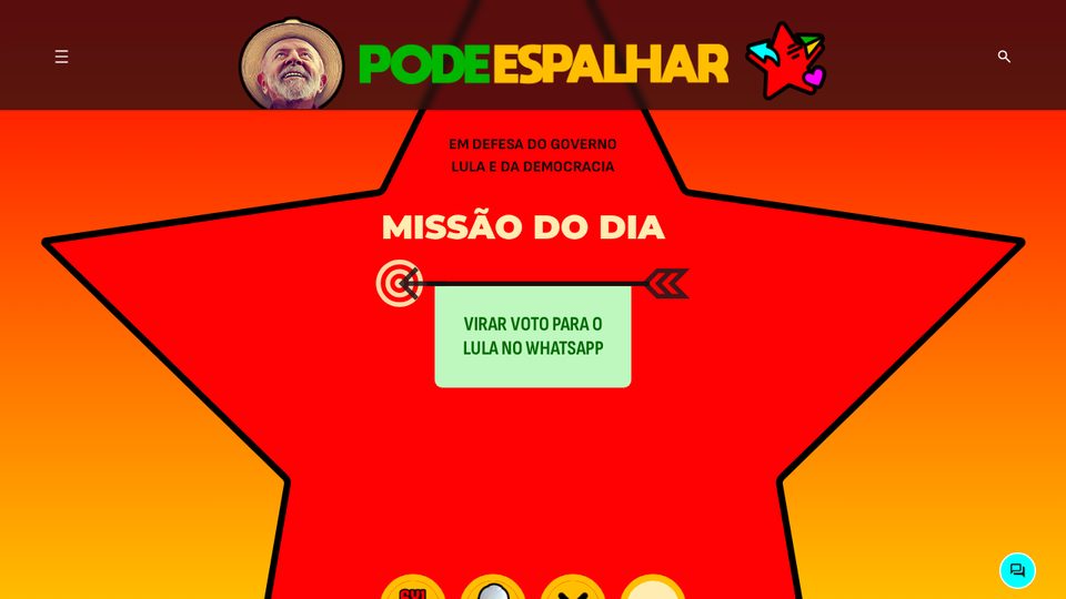 Página inicial do Pode Espalhar, com uma estrela vermelha e a missão do dia